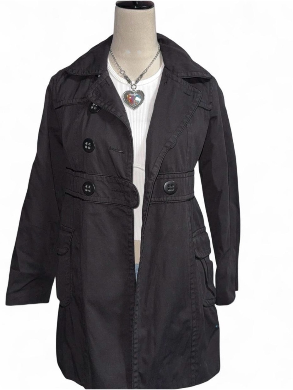 Dollhouse Black Button-Front Trench Coat